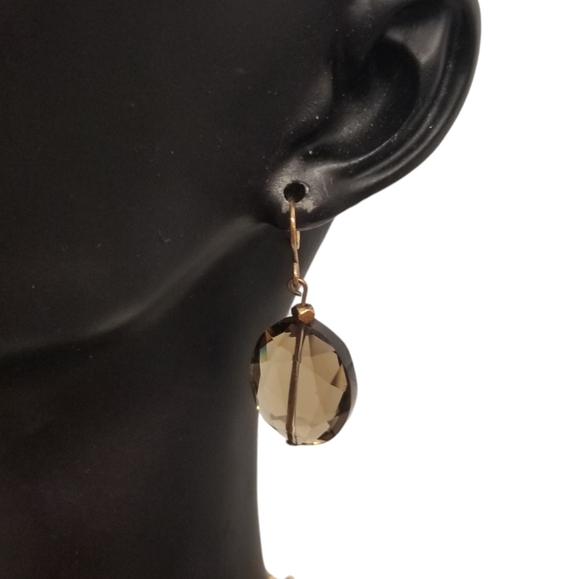 TALBOTS RETIRED LONG GOLDTONED & SMOKY GLASS CHAIN NECKLACE & DROP EARRINGS SET - Picture 4 of 5